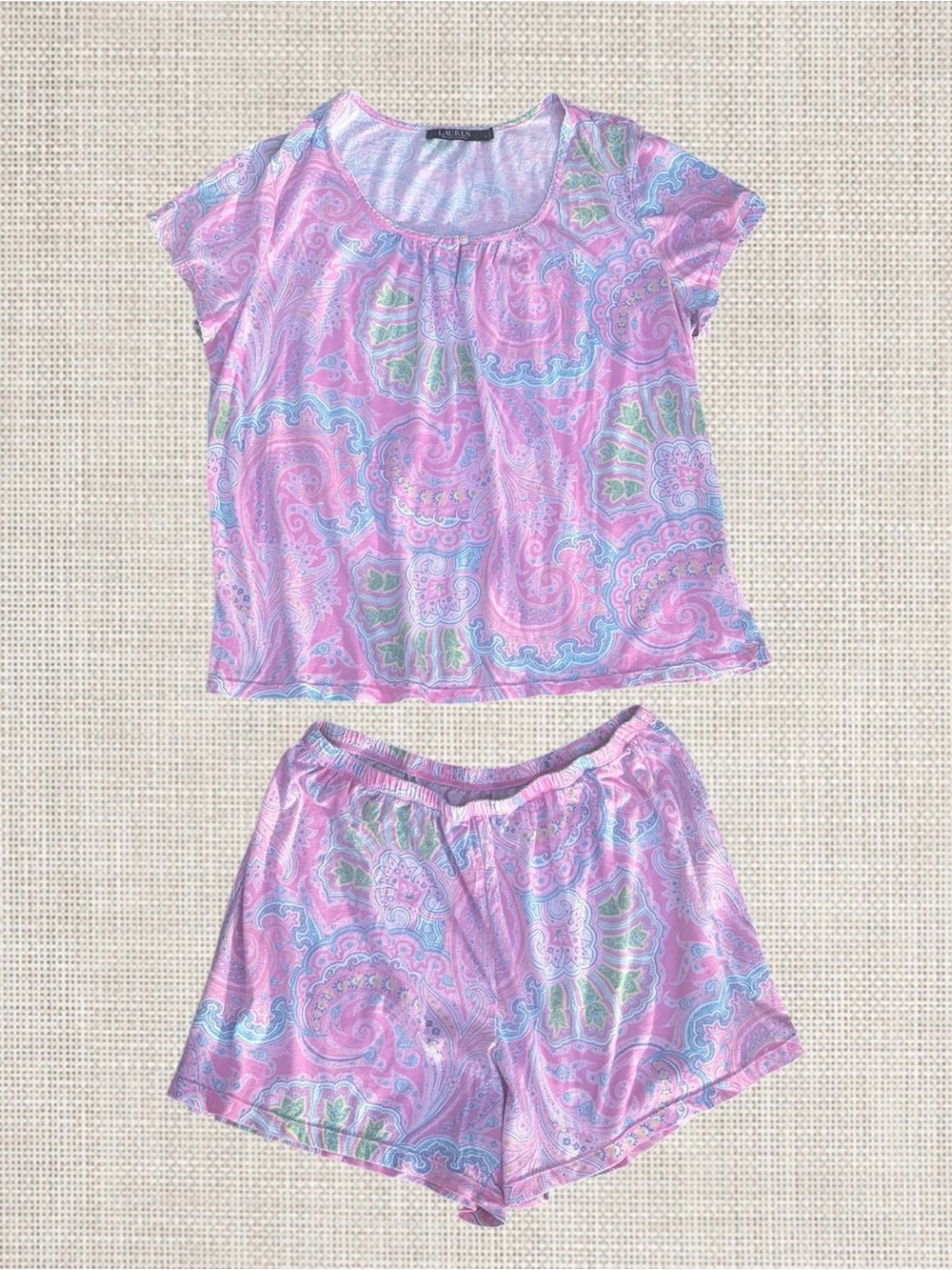 Ralph Lauren PJ Set Green Label Pink Paisley Sz L